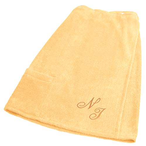 Lashuma Framsohn Saunatuch Fun Sarong Saunakilt für die Dame, Farbe Limone Gelb, Bestickt mit Ihrem Wunsch Monogramm in Gold Gelb von Lashuma