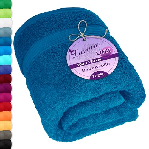 Lashuma Frottee Badetuch groß aus 100% Baumwolle, Linz XXL Duschtuch 100x150 cm Blau - Petrol von Lashuma