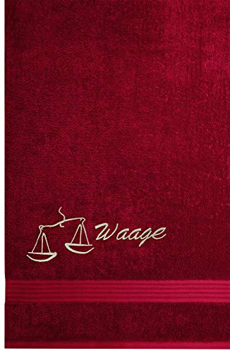 Lashuma Frottee Duschhandtuch mit Tierkreiszeichen Waage Bestickt, Größe 70x140 cm, Linz Badetuch Rubin Rot von Lashuma