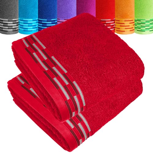 Lashuma Frottee Handtücher 50x100 Rot, Lugano 2er Set Baumwolle Handtuch mit Aufhänger von Lashuma