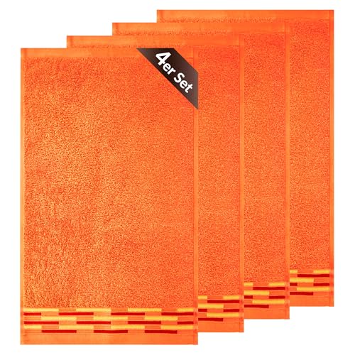 Lashuma Gäste Handtücher 30x50 cm, Lugano 4 Stück kleines Handtücher Set Orange von Lashuma