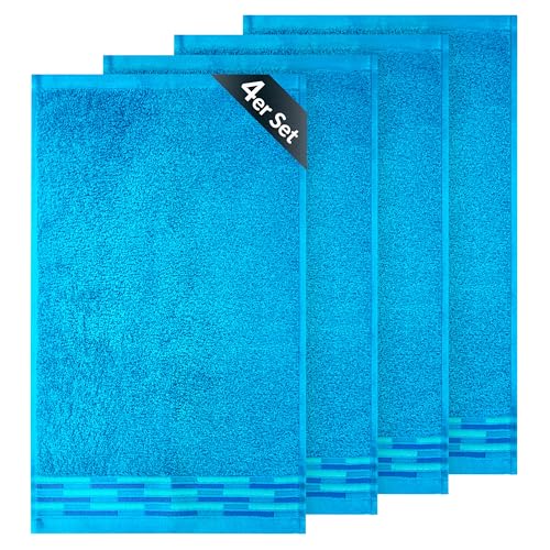 Lashuma Gästehandtücher Blau - Aquamarin, Lugano Gästehandtuch Set 4 Stück 30x50cm von Lashuma