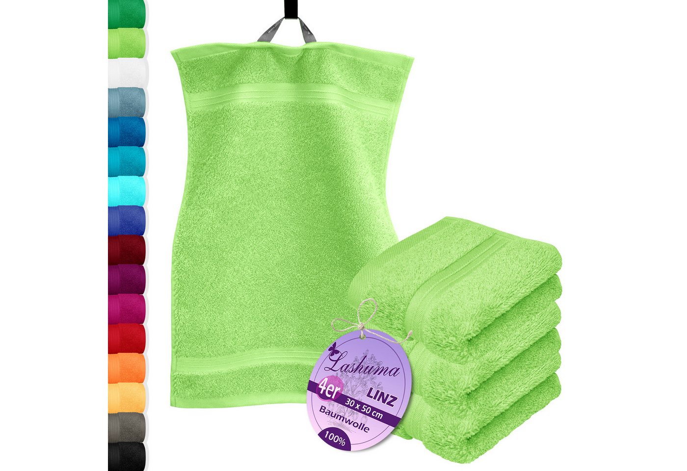 Lashuma Gästehandtücher - Kleine Handtücher Linz, Frottee (Spar-Set, 4-St), Grüne Gästetücher flauschig 30x50 cm von Lashuma