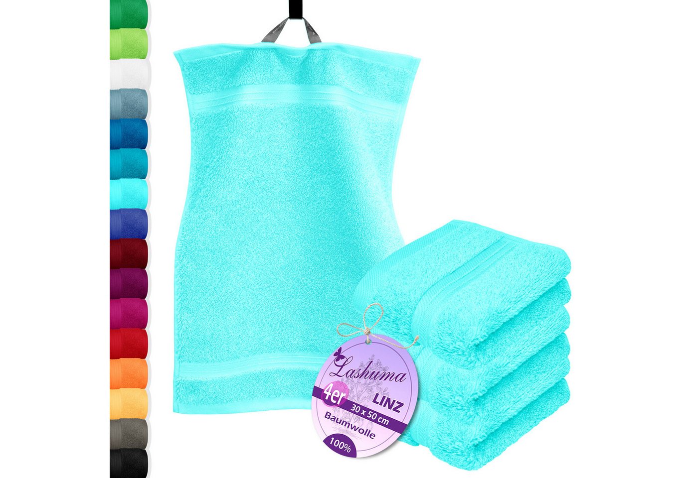 Lashuma Gästehandtücher - Kleine Handtücher Linz, Frottee (Spar-Set, 4-St), Weiches Gästetuch Set Türkis 30x50 cm von Lashuma