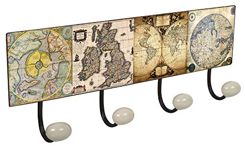 Lashuma Garderobenleiste 4 Vintage Wandhaken, Retro Hakenleiste Design Planet, Metall Blechschild Küchenhaken 40x15,5 cm von Lashuma