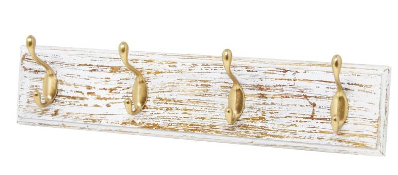 Lashuma Garderobenleiste Gold, 4er Hakenleiste, Wandgarderobe geweißt 45x10 cm von Lashuma