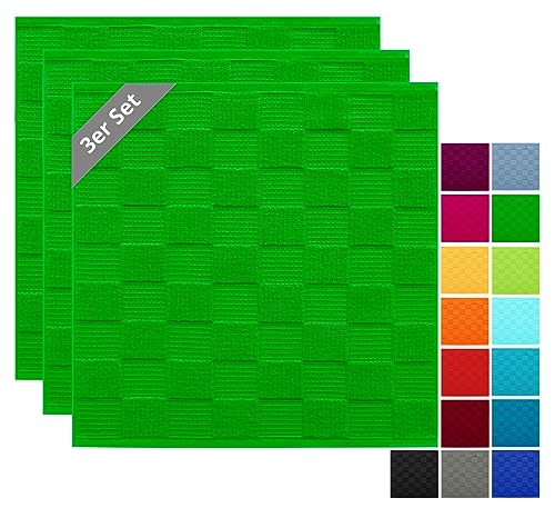 Lashuma Geschirrhandtuch Set Forst Grün, 3X Frottiertücher 50x50 cm, Baumwoll – Waffel Spültücher Lissabon von Lashuma