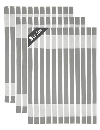 Lashuma Geschirrhandtücher Grau - Weiß, 3er Handtuchset 50x70 cm, Abtrockentuch für die Küche von Lashuma