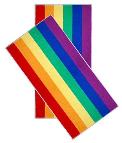 Lashuma Gestreifte Handtücher 50x100 cm, 2 teiliges Handtuchset, Bunte Frotteetücher in Regenbogen Farben von Lashuma