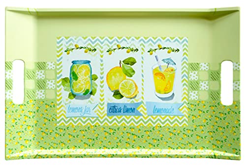 Lashuma Gläsertablett groß 47x31 cm, Küchentablett mit Griffen, Melamintablett gelb grün Druck: Zitrone von Lashuma