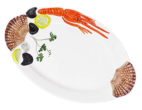 Lashuma Handgemachte, Ovale Servierplatte aus Italienischer Keramik, Fischteller im Meeresfrüchtedesign, Servierteller 32x20 cm von Lashuma