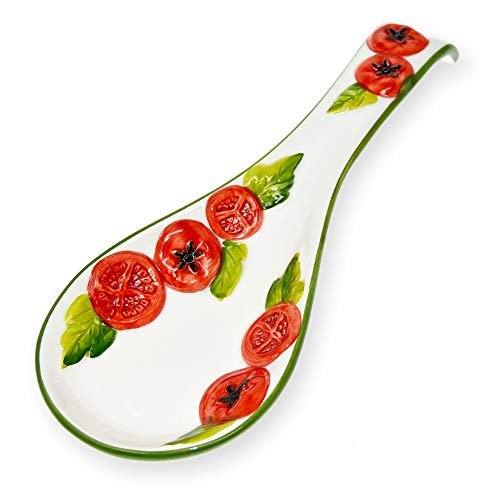 Lashuma Handgemachte Löffelablage aus Italienischer Keramik, Kochlöffelablage Reliefdekor im Tomaten Design, Löffelhalter 28 cm von Lashuma
