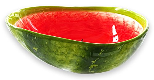 Lashuma Handgemachte Obstschale Melone, Servierschale aus Italienischer Keramik in Melonenoptik, Runde Salatschüssel 24 cm von Lashuma