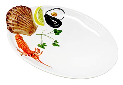 Lashuma Handgemachte Ovale Servierplatte aus Italienischer Keramik im Meeresfrüchte Design, Servierteller 26x18 cm von Lashuma