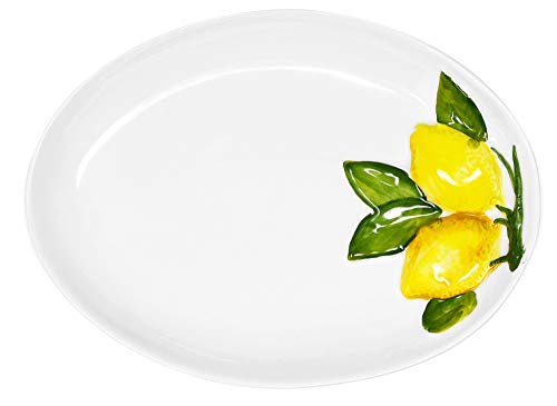 Lashuma Handgemachte Ovale Servierplatte aus Italienischer Keramik im Zitronendesign, Servierteller 21x16 cm von Lashuma