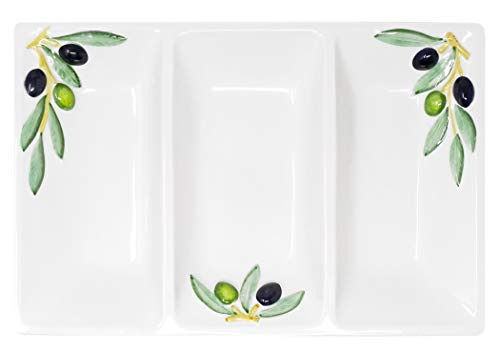 Lashuma Handgemachte Rechteckige Servierplatte aus Italienischer Keramik im Olivendesign, Dreigeteilter Anrichteteller 31x21 cm Lashuma Handgemachte Rechteckige Servierplatte aus Italienischer Keramik im Olivendesign, Dreigeteilter Anrichteteller 31x21 cm von Lashuma