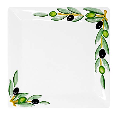 Lashuma Handgemachte Servierplatte aus Italienischer Keramik, Fleisch Platte im Oliven Design, Servierteller eckig 27x27 cm von Lashuma