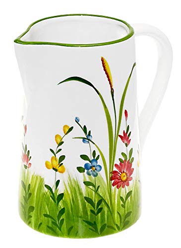 Lashuma Handgemachter Italienischer Keramik Krug Groß, Kanne mit Blumenwiesen Muster, Pitcher mit Henkel Höhe 19 cm, Füllmenge 1,5 l von Lashuma