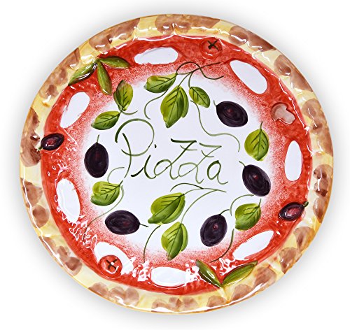 Lashuma Handgemachter Pizzateller Olive aus Italienischer Keramik, Großer Teller Rund 33 cm von Lashuma
