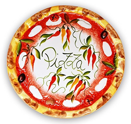 Lashuma Handgemachter Pizzateller Paprika aus Italienischer Keramik, Großer Teller Rund 33 cm von Lashuma