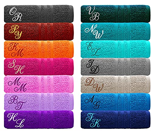 Lashuma Handtuch Bestickt mit Monogramm, London Baumwollhandtuch 50x100, Farbe: Rost Braun von Lashuma