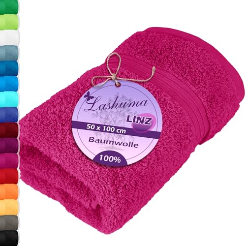 Lashuma Handtuch 50x100 cm Baumwolle, Linz Frotteetuch Farbe: Purpur, Sporthandtuch Damen Pink von Lashuma