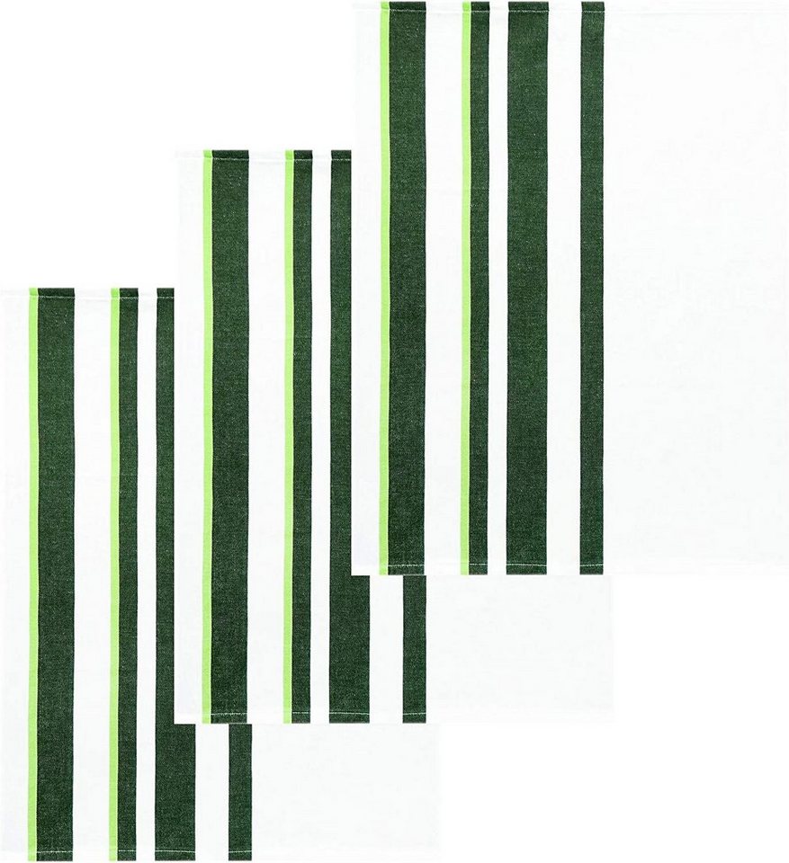 Lashuma Handtuch Set, (Set, 3-tlg), Wischtücher flauschig 50x70 cm grün gestreift von Lashuma