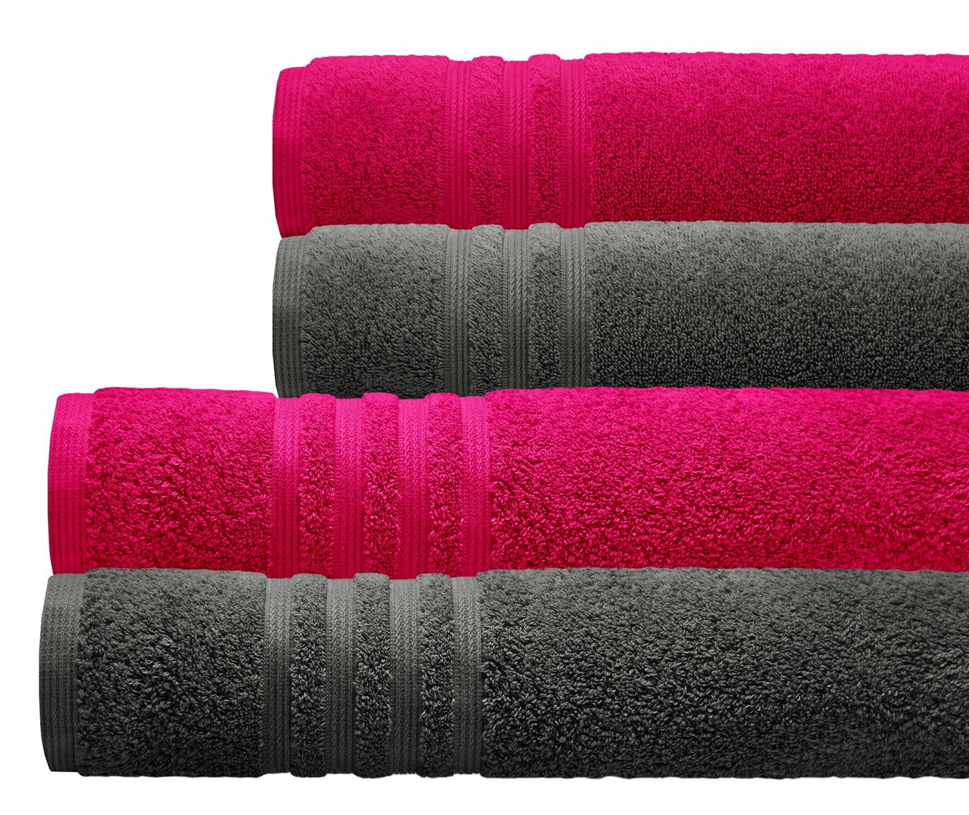 Lashuma Handtuch Set London, Frottee, (Set, 4-tlg), Einfarbige Handtücher Bad je 2x 50x100 und 70x140 cm Farbkombi: rot - grau von Lashuma