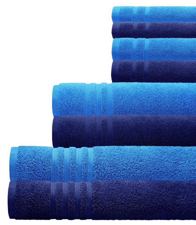 Lashuma Handtuch Set London, Frottee, (Set, 8-tlg), Blaue Baumwollhandtücher im Handtuchset von Lashuma