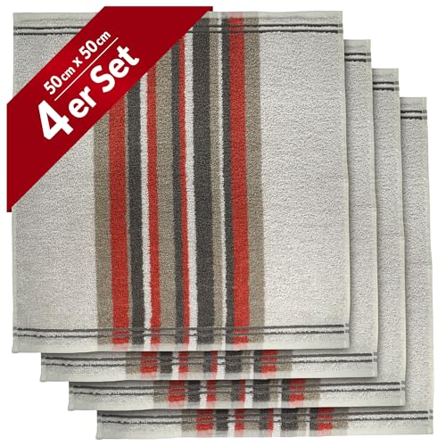 Lashuma Handtuch für die Küche 50x50 cm, Aurora Frottee Geschirrhandtuch Bauwolle Rot - Grau von Lashuma