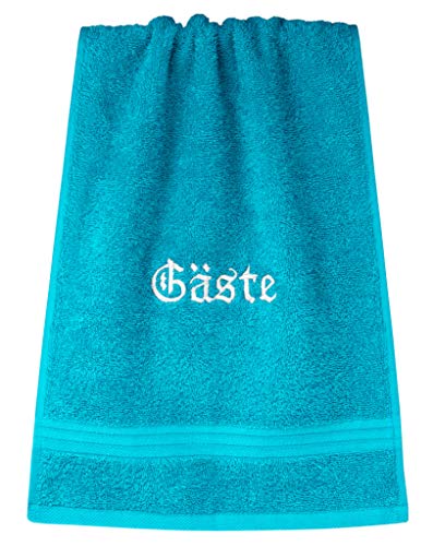 Lashuma Handtuch mit Gäste Bestickt, 30x50 Handtuch Blau - Aquamarin, Serie: Linz von Lashuma