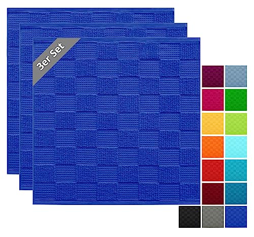 Lashuma Handtücher Küche Frottee Lissabon, 3er Set Küchenhandtücher 50x50 cm, Geschirrtücher Blau - Königsblau von Lashuma