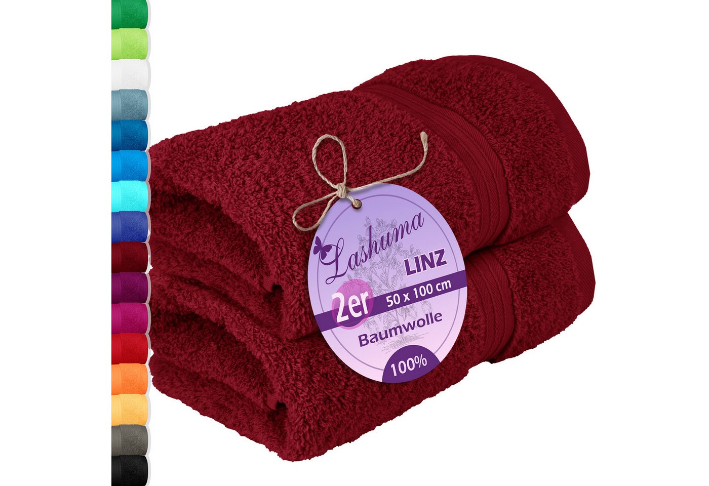 Lashuma Handtücher Linz, Frottee (2-St), Dunkelrote Frottee Handtücher 50x100 cm von Lashuma