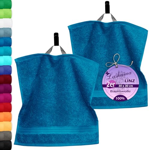 Lashuma Handtücher Set Frottee Linz, 2er Pack Gästehandtücher Blau - Petrol, Seiftücher Premium 30x30 cm von Lashuma