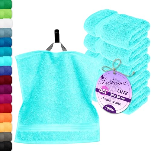 Lashuma Handtücher Set Türkis, Gästehandtücher 30x30, 6X Seiftücher Frottee Linz von Lashuma