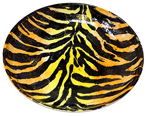Lashuma Keramik Schale flach Ø 24 cm, Salatteller bunt Motiv: Tiger, Große Servierschüssel rund von Lashuma