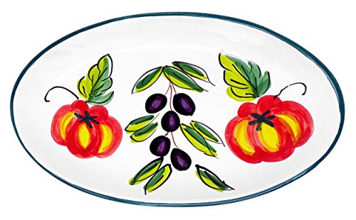 Lashuma Keramik Teller 26x16 cm, ovale Servierplatte Motiv: Tomate Olive, Italienische Wurstplatte von Lashuma