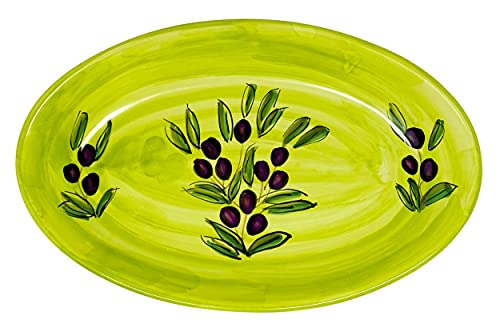 Lashuma Keramikschale bemalt Motiv: Olive, Servierschüssel oval 36x22 cm, Großer Gourmetteller von Lashuma