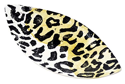 Lashuma Keramikteller Weiß Schwarz Gelb, Ovale Salatschale 28x13 cm, Obstschüssel Motiv: Leopard von Lashuma