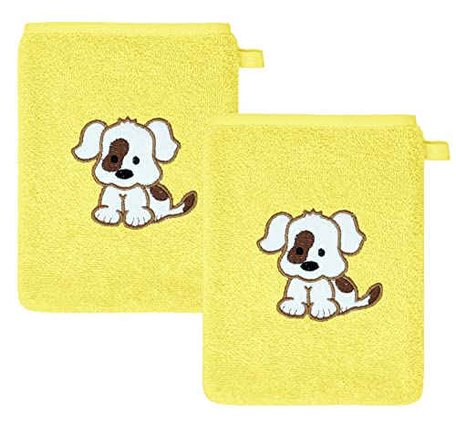 Lashuma 2 Stück Kindertücher zum waschen mit Stick: Hund, Baby Handtücher Gelb, weiches Babytuch 15x21 cm von Lashuma
