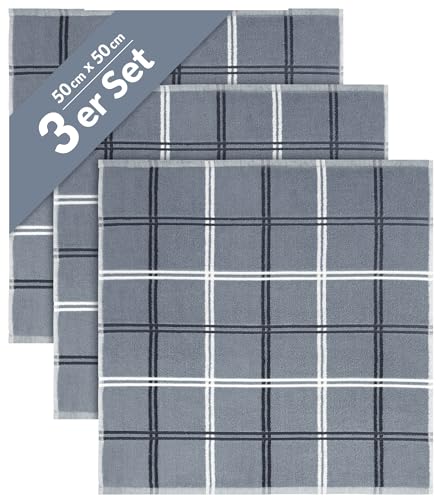 Lashuma Küchenhandtuch 3er Set, Lyon Geschirrtücher 50x50 cm Trockentücher Grau von Lashuma