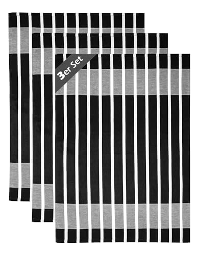 Lashuma Küchentuch 100% Baumwolle Set, Haushaltstuch Gestreift Schwarz - Weiß, Geschirrtuch Größe: 50x70 cm von Lashuma