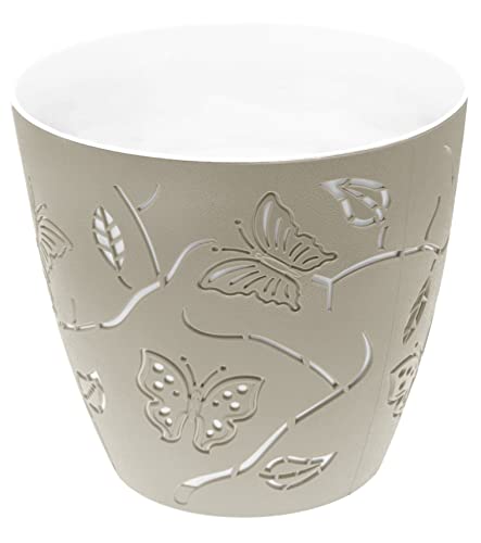 Lashuma Kunststoff Pflanzschale rund Ø 22 cm, Blumentopf beige dekorativ, Pflanztopf Innen - außen von Lashuma