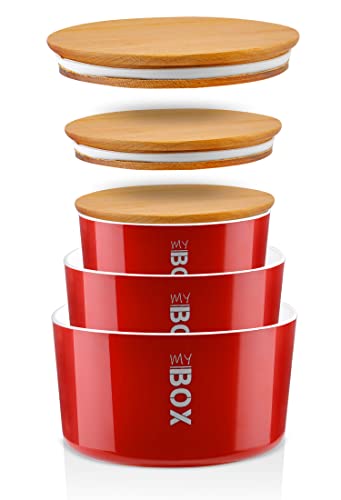Lashuma Kunststoff Vorratsbehälter Rot, 3x Aufbewahrungsdosen Cornflakes, Dosen Set für Plätzchen von Lashuma