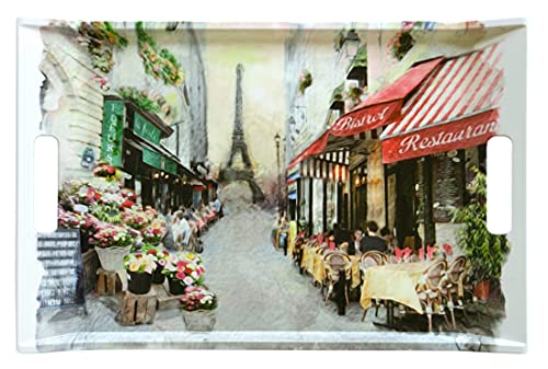 Lashuma Kunststofftablett mit Griffen, Großes Desserttablett 47x31 cm, Serviertablett bunt Motiv: Paris von Lashuma