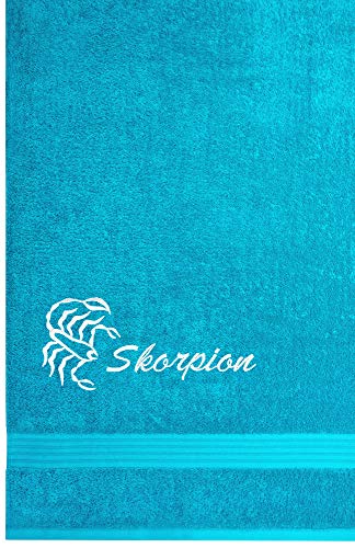 Lashuma Linz Badehandtuch mit Sternzeichen Skorpion Stick, Handtuch 70x140 Aquamarin Blau von Lashuma