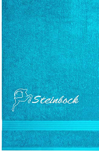 Lashuma Linz Badehandtuch mit Tierzeichen Steinbock Stickerei, 70x140 cm, Duschtuch Aquamarin Blau von Lashuma