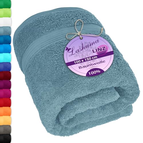 Lashuma großes Badetuch XXL Baumwolle Blau - Taubenblau, Linz Strandtuch für Liegen 100x150 cm von Lashuma
