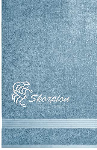 Lashuma Linz Duschhandtuch mit Tierzeichen Skorpion Stickerei, Größe 70x140 cm, Farbe Tauben Blau Lashuma Linz Duschhandtuch mit Tierzeichen Skorpion Stickerei, Größe 70x140 cm, Farbe Tauben Blau von Lashuma