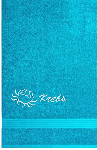 Lashuma Linz Frottiertuch mit Sternzeichen Krebs Stickerei, Liegetuch 70x200 cm, Saunatuch Aquamarin Blau Lashuma Linz Frottiertuch mit Sternzeichen Krebs Stickerei, Liegetuch 70x200 cm, Saunatuch Aquamarin Blau von Lashuma